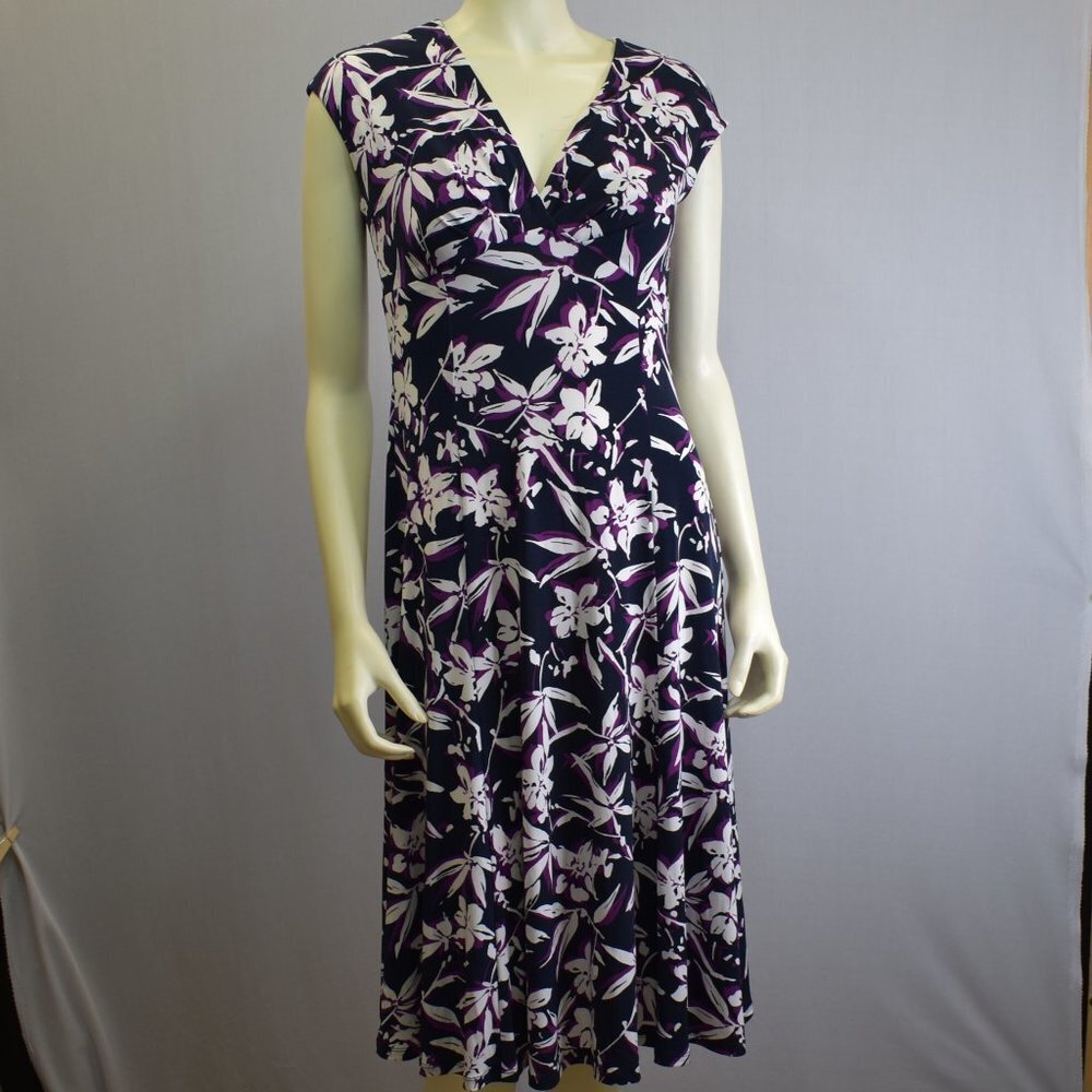 CHAPS V NECK FLORAL A LINE DRESS SZ SM